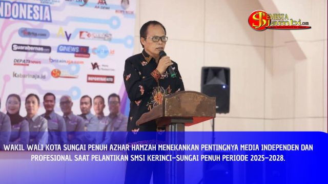 Wakil Wali Kota Sungai Penuh Azhar Hamzah Menyampaikan Sambutan Pada Pelantikan Smsi Kerinci Sungai Penuh 2025 2028