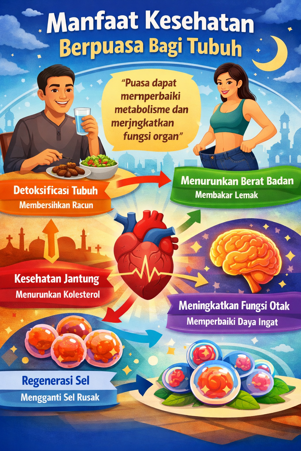 Ilustrasi Seseorang Berbuka Puasa Dengan Makanan Sehat Bergizi