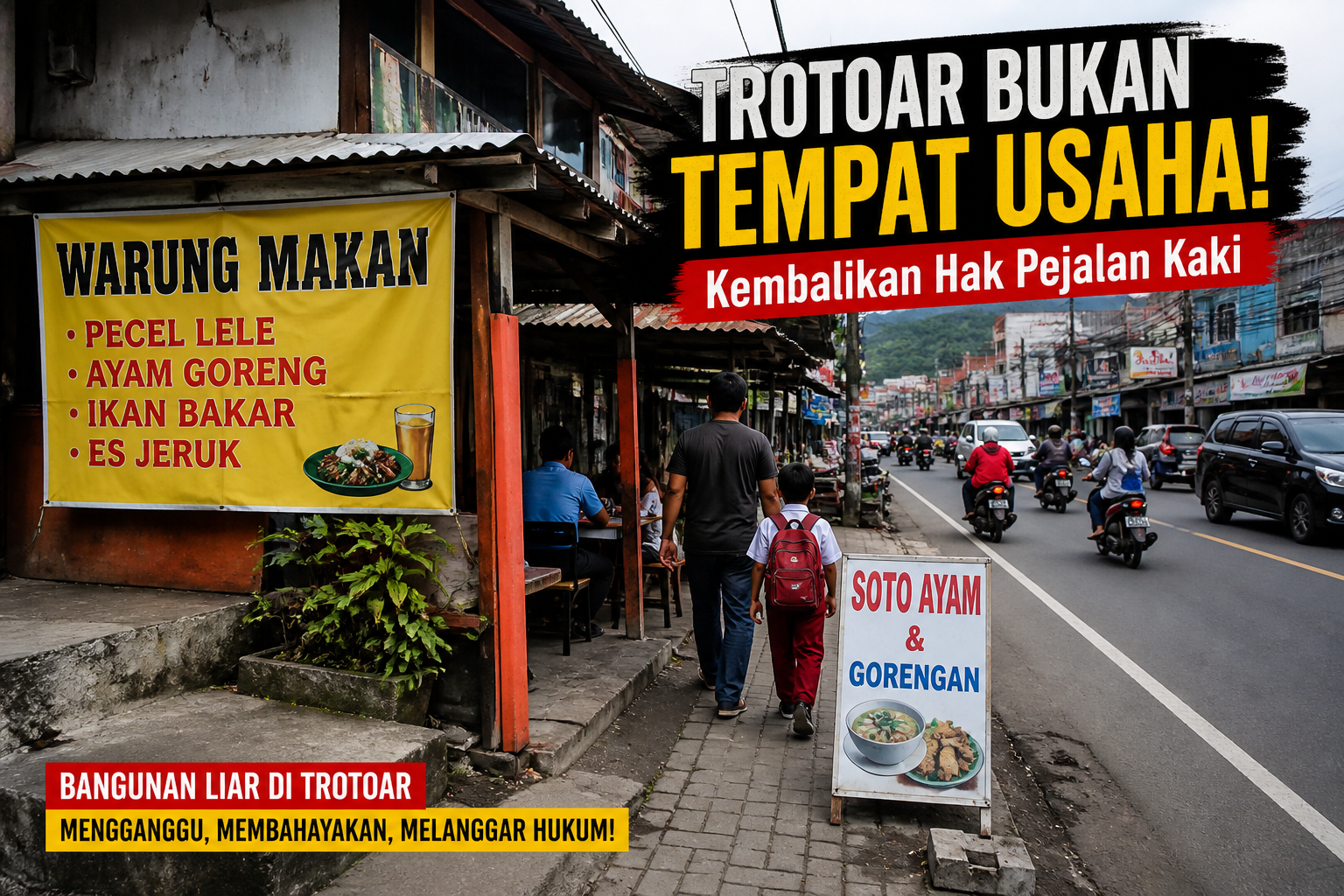 Gambar Ilustrasi Bangunan Liar Di Trotoar Sungaipenuh Mengganggu Pejalan Kaki
