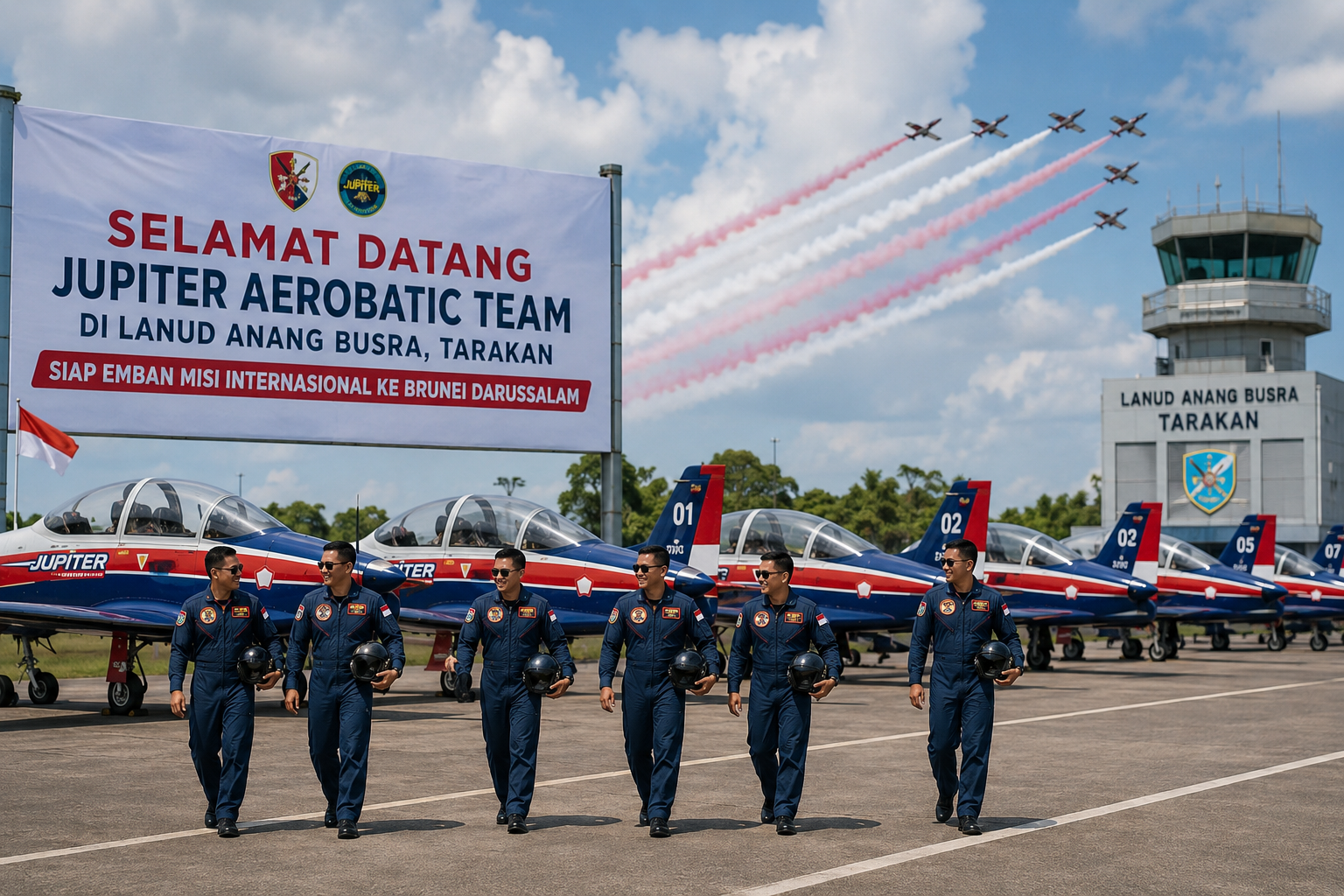 Jupiter Aerobatic Team Tni Au Tiba Di Lanud Anang Busra Tarakan Sebelum Menjalankan Misi Internasional Ke Brunei Darussalam