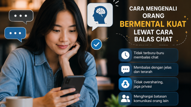 Ilustrasi Seseorang Membalas Chat Dengan Tenang Sebagai Tanda Mental Kuat
