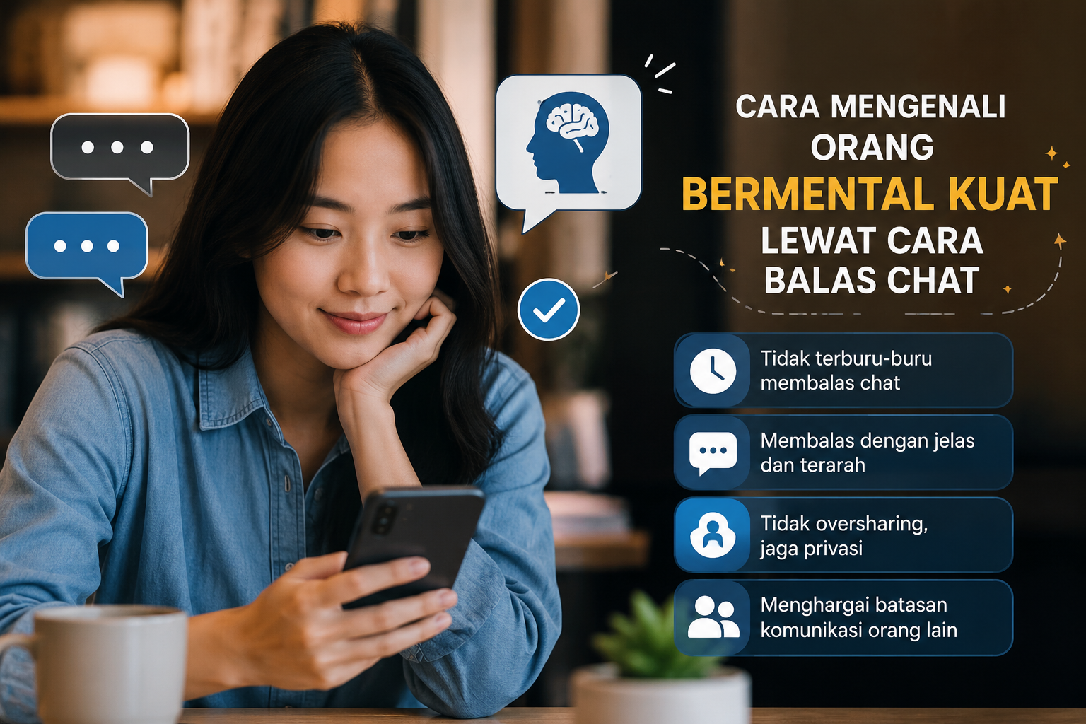 Ilustrasi Seseorang Membalas Chat Dengan Tenang Sebagai Tanda Mental Kuat