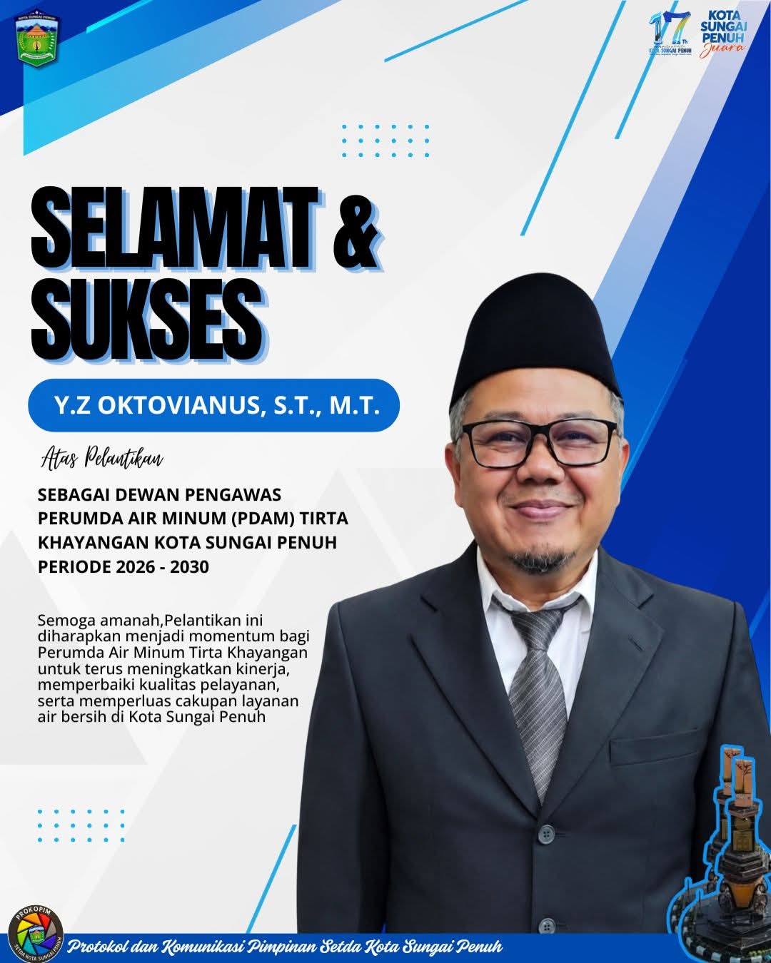 Yz Oktavianus St Mt Usai Dilantik Sebagai Dewan Pengawas Pdam Tirta Khayangan Kota Sungai Penuh Periode 2026 2030