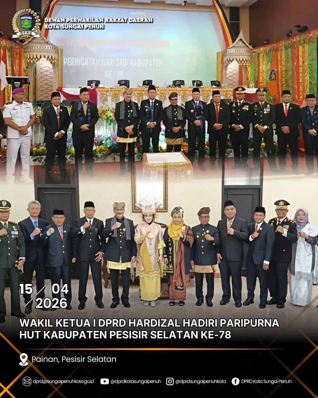 Hardizal Menghadiri Rapat Paripurna Istimewa Hut Ke 78 Kabupaten Pesisir Selatan Di Painan Convention Center