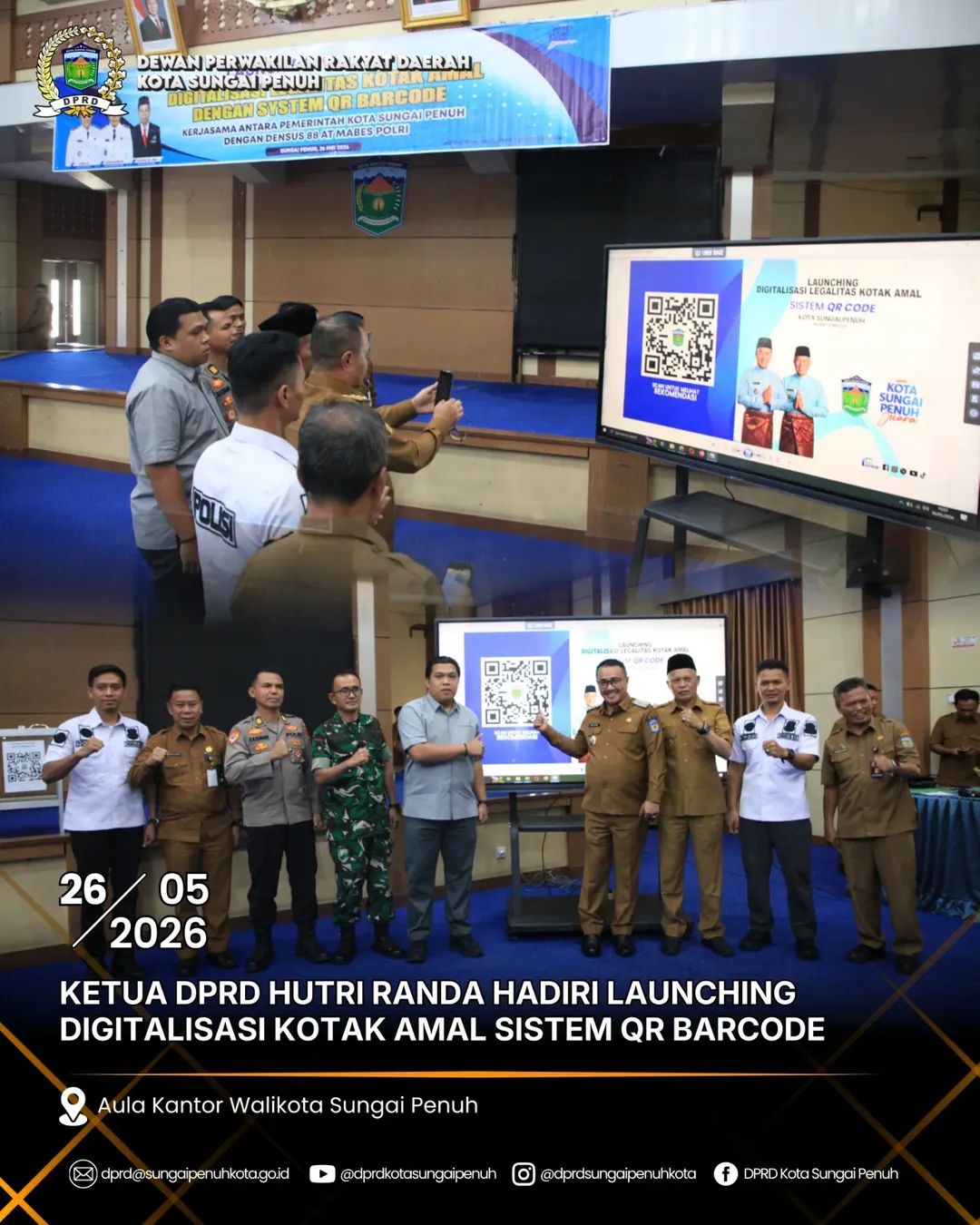 Ketua Dprd Hutri Randa Menghadiri Launching Digitalisasi Legalitas Kotak Amal Sistem Qr Barcode Di Aula Kantor Wali Kota Sungai Penuh