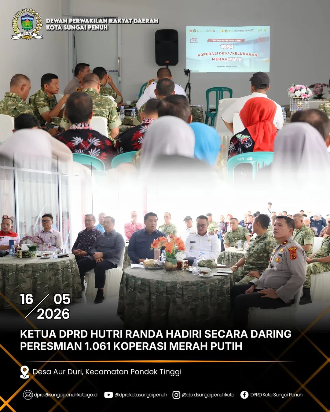 Ketua Dprd Kota Sungai Penuh Hutri Randa Mengikuti Peresmian Nasional 1061 Koperasi Merah Putih Secara Daring Bersama Forkopimda Dan Pemerintah Daerah Di Desa Aur Duri Kecamatan Pondok Tinggi