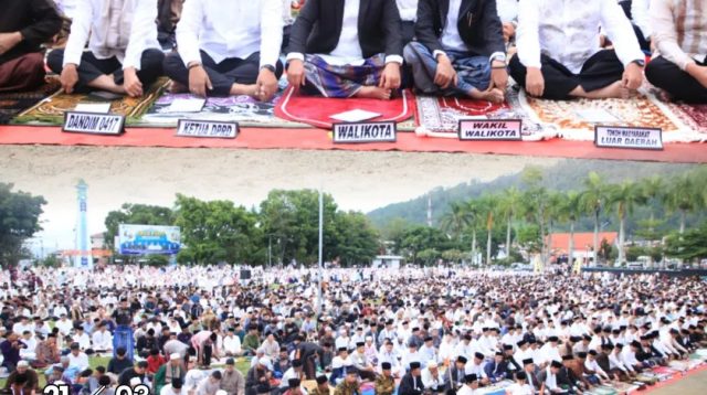 Pimpinan Dan Anggota Dprd Sungai Penuh Melaksanakan Shalat Idulfitri 1447 H Bersama Pemkot Dan Masyarakat Di Lapangan Merdeka Kota Sungai Penuh