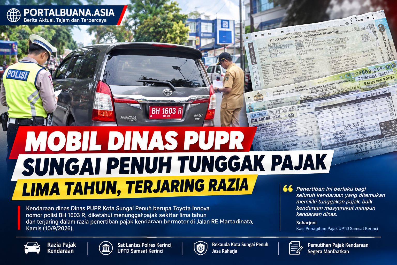 Mobil Dinas Pupr Kota Sungai Penuh Terjaring Razia Pajak Kendaraan Di Jalan Re Martadinata Kerinci
